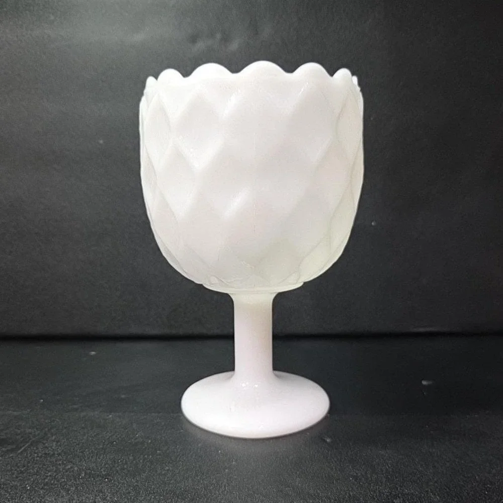 Milk Glass Diamond Pedestal Compote, Vintage White Textured‎ Goblet, Replacement